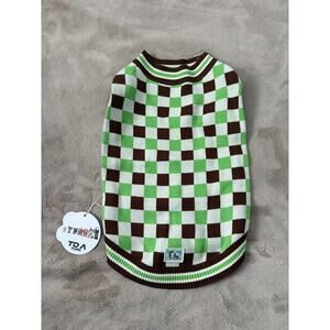NWT To A Turn Green Brown Checkered Knit Dog Sweater XL 20-30 lbs